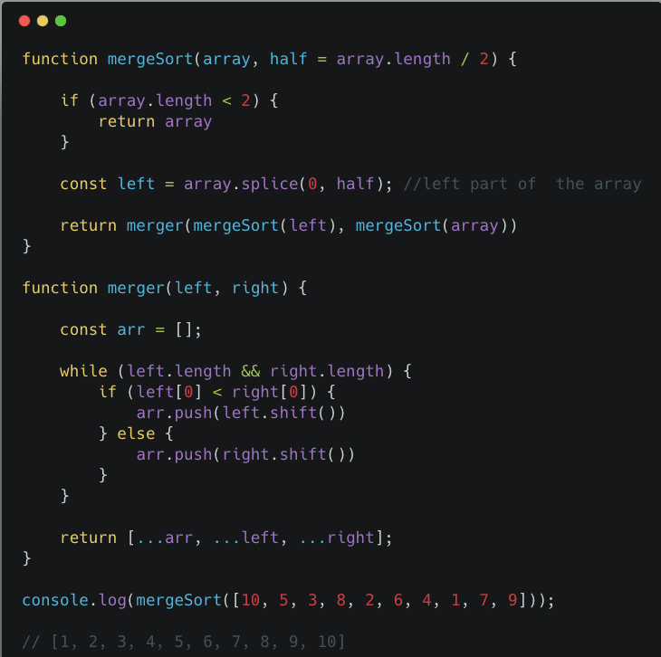 JavaScript merge sort example